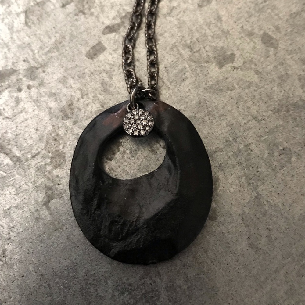 Industrial chic edgy artisan necklace;crystal disc